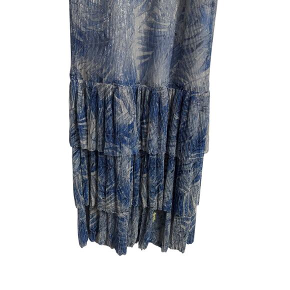 Mia Vesper Frond Mermaid Blue Printed Sleeveless Chiffon Maxi Dress Size Small - Picture 9 of 15